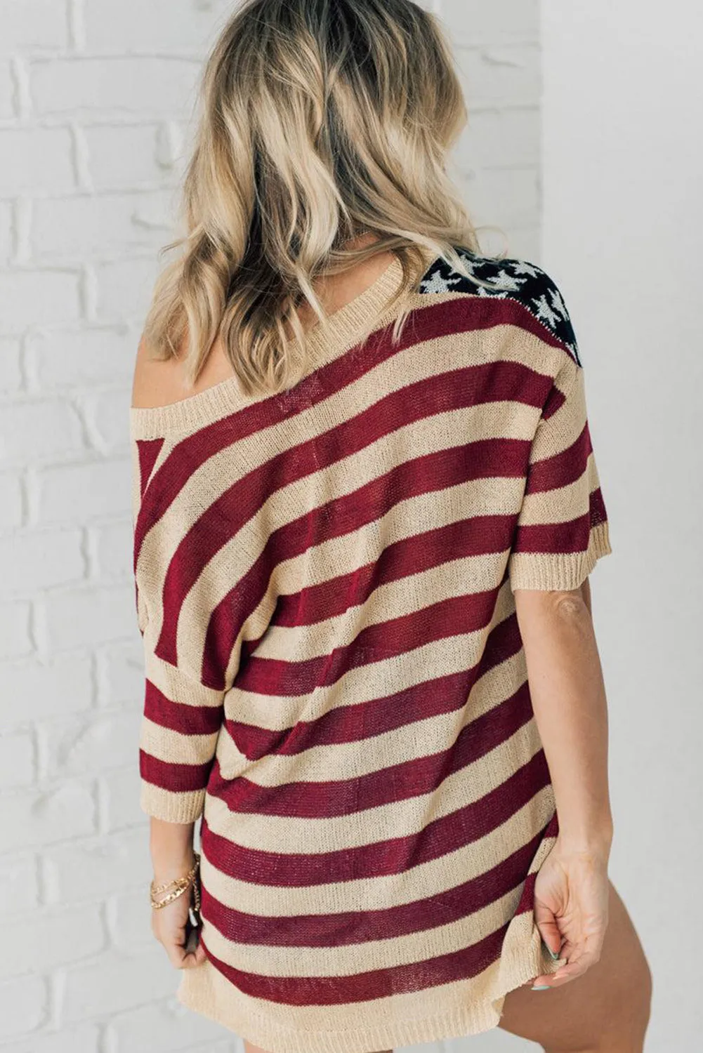 Red American Flag Loose Fit Sweater