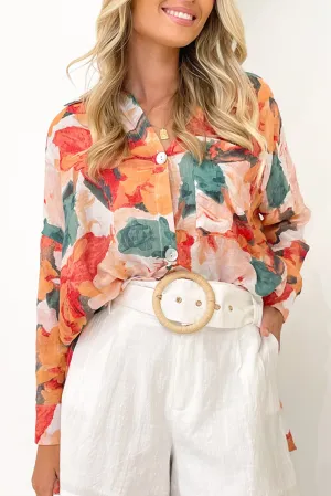 Red Floral Print Loose Shirt