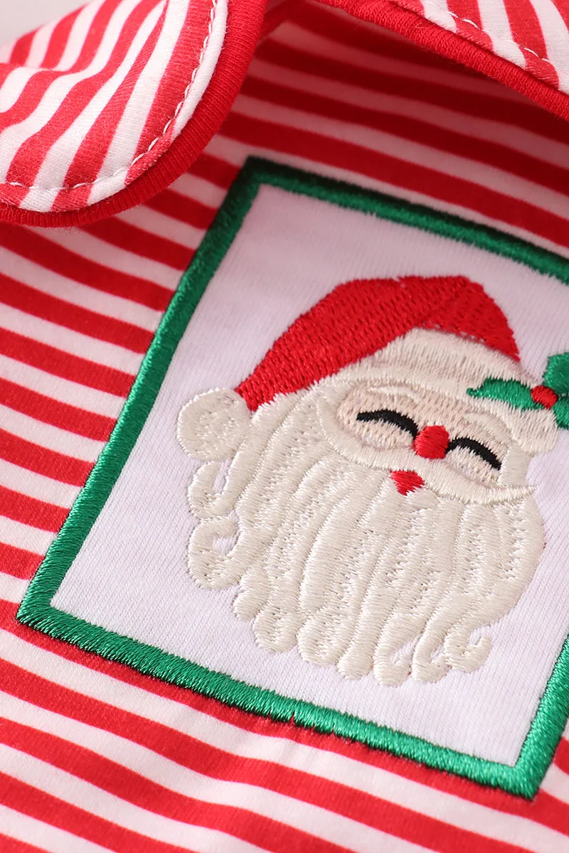 Red Stripe Christmas Santa Claus Embroidery Boy Pajamas Set