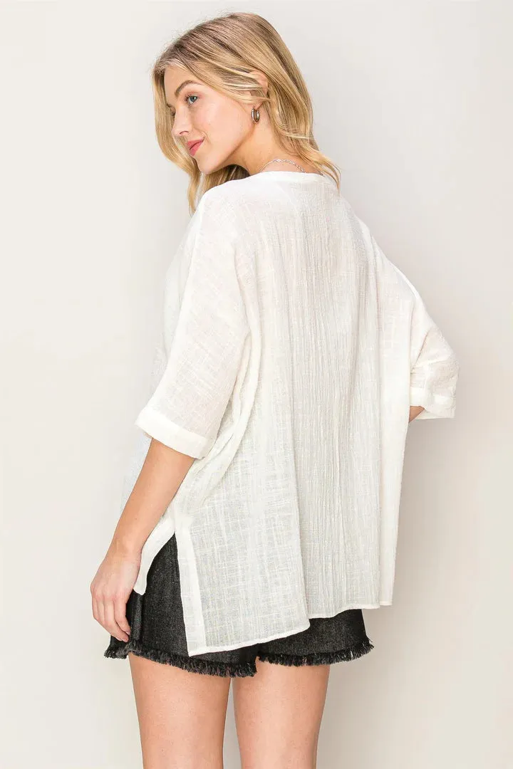 River Oversized V-Neck Top In Off-White