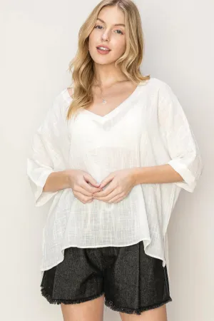 River Oversized V-Neck Top In Off-White