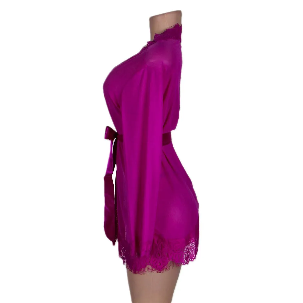 Robe Lace Trim With Thong With Farawlaya