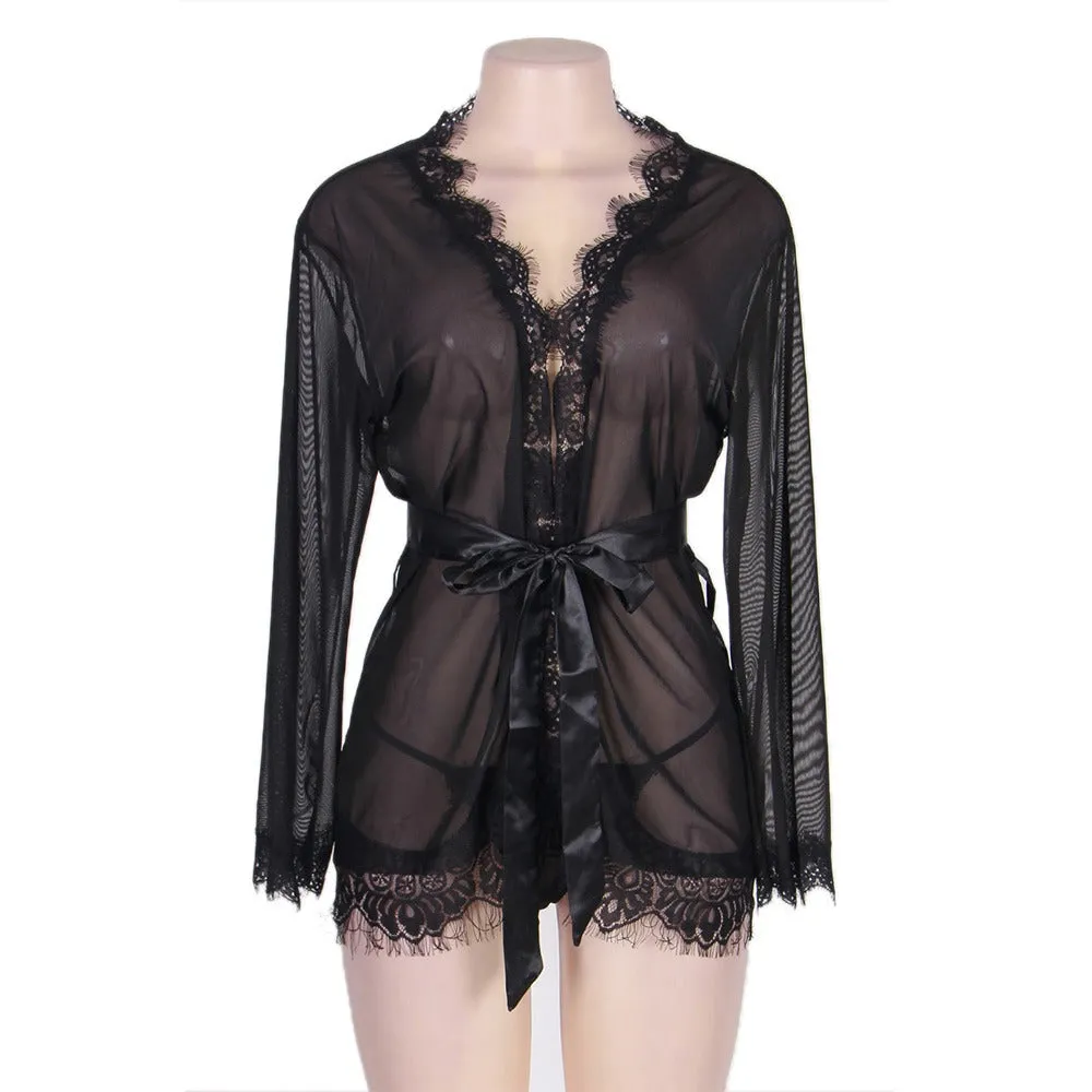 Robe Lace Trim With Thong With Farawlaya