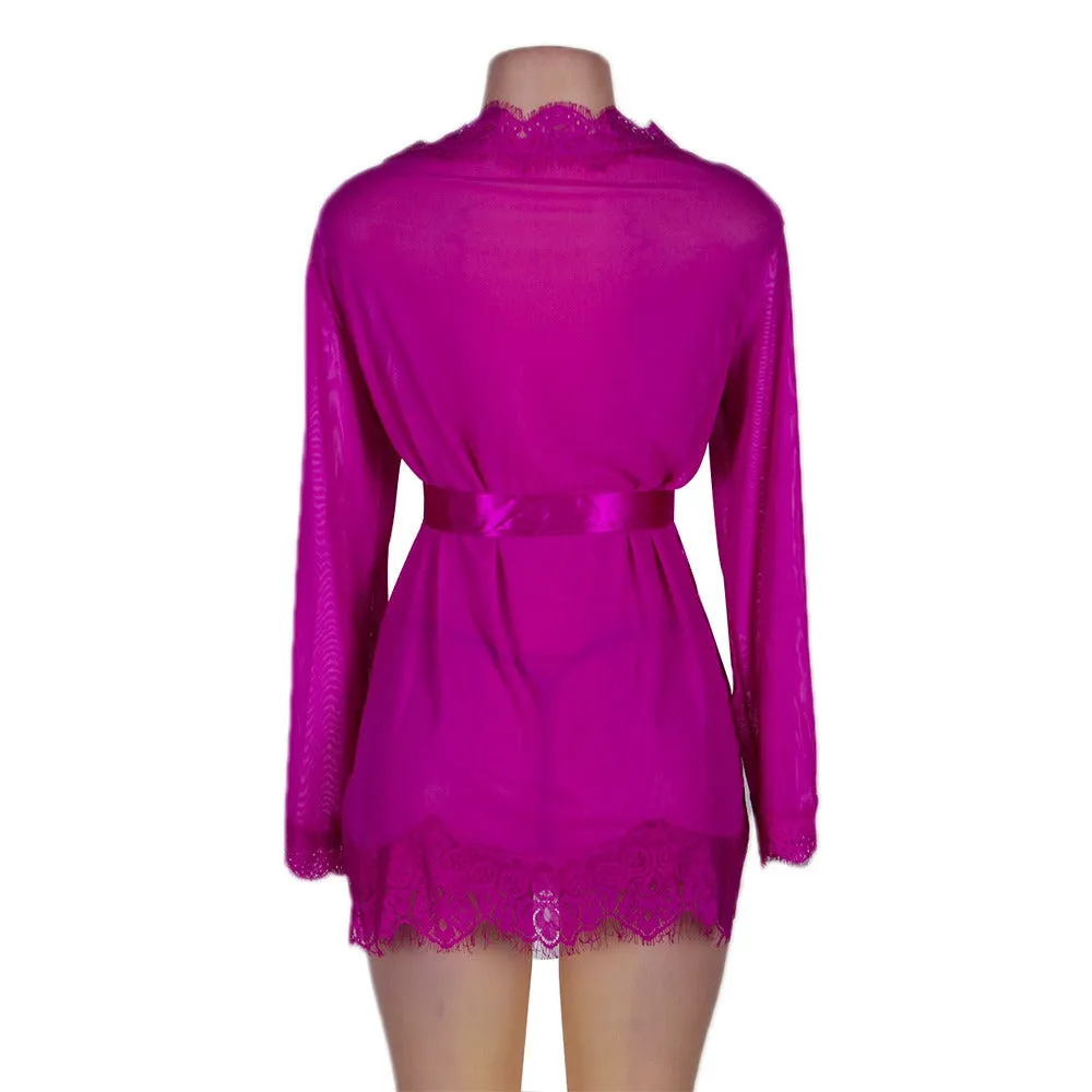 Robe Lace Trim With Thong With Farawlaya
