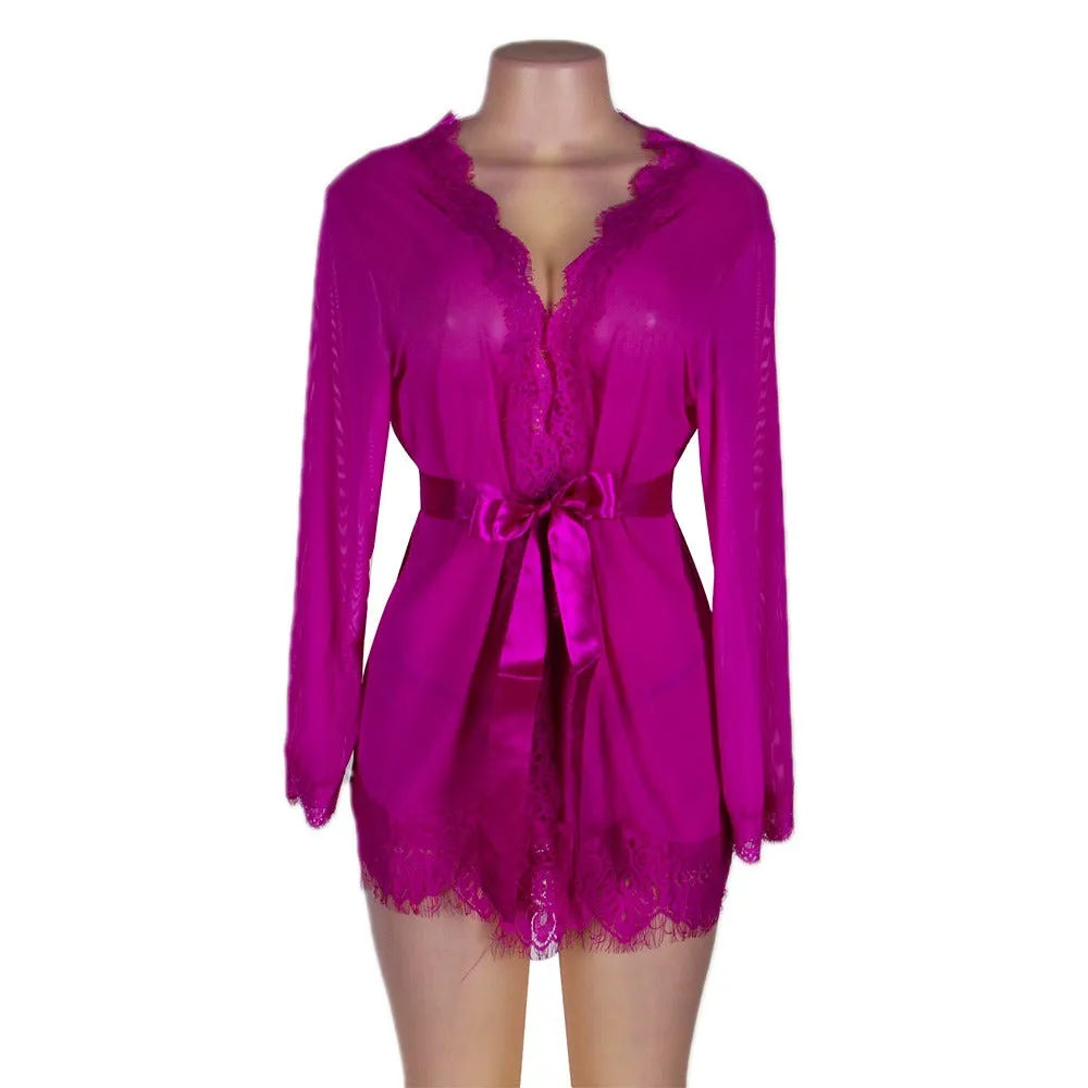 Robe Lace Trim With Thong With Farawlaya