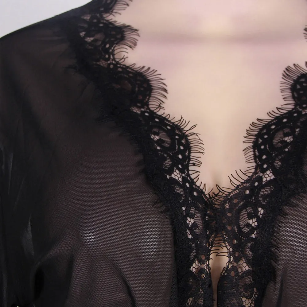 Robe Lace Trim With Thong With Farawlaya