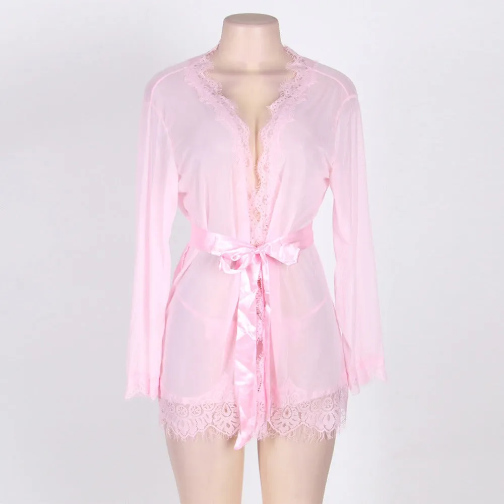 Robe Lace Trim With Thong With Farawlaya