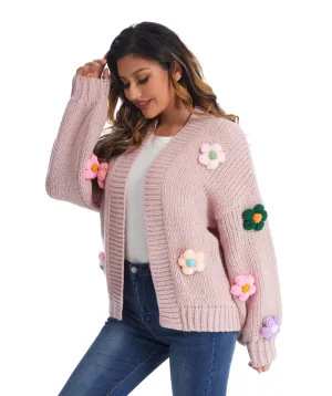 Roffe 3D Floral Knit Cardigan