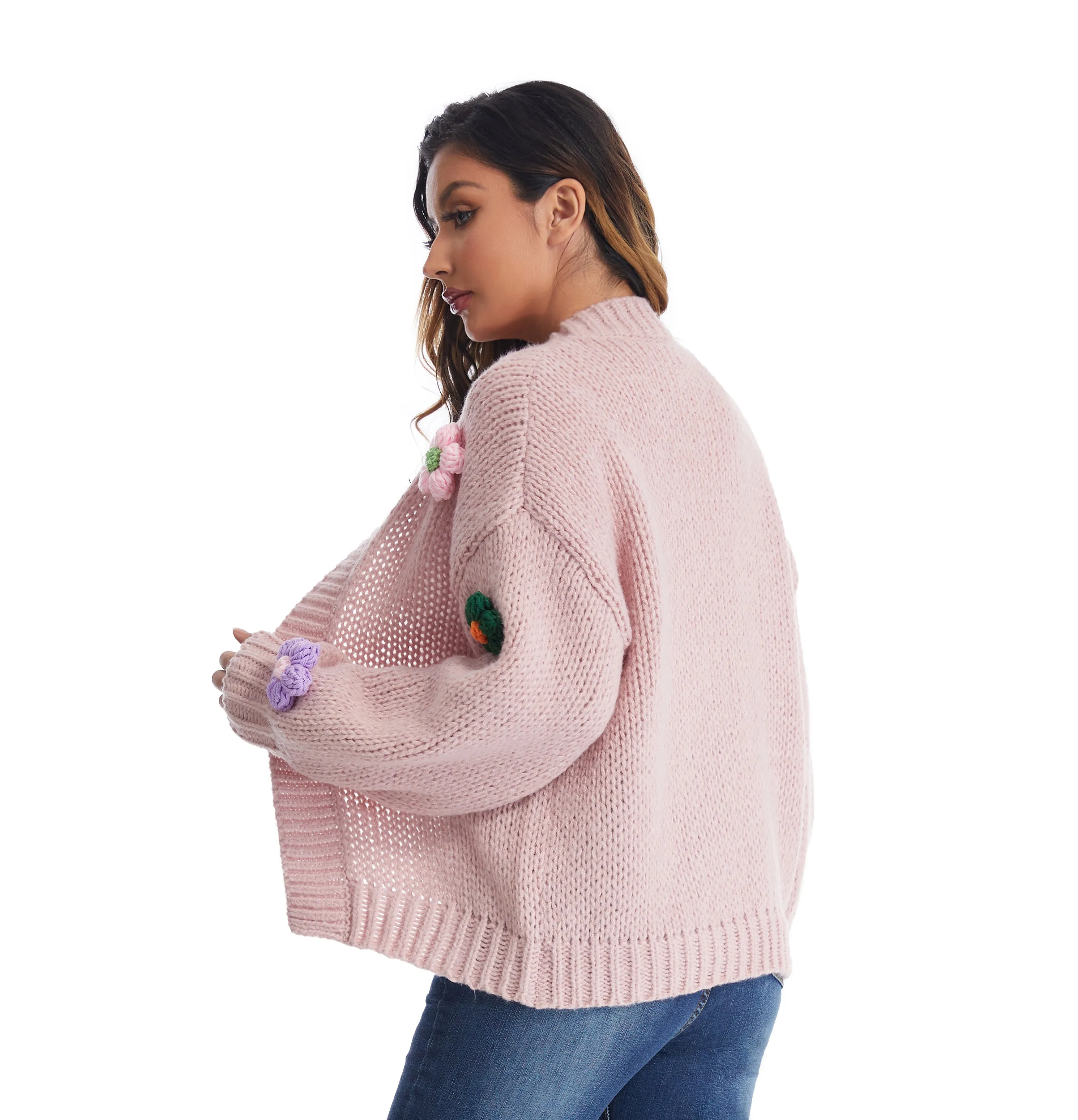 Roffe 3D Floral Knit Cardigan