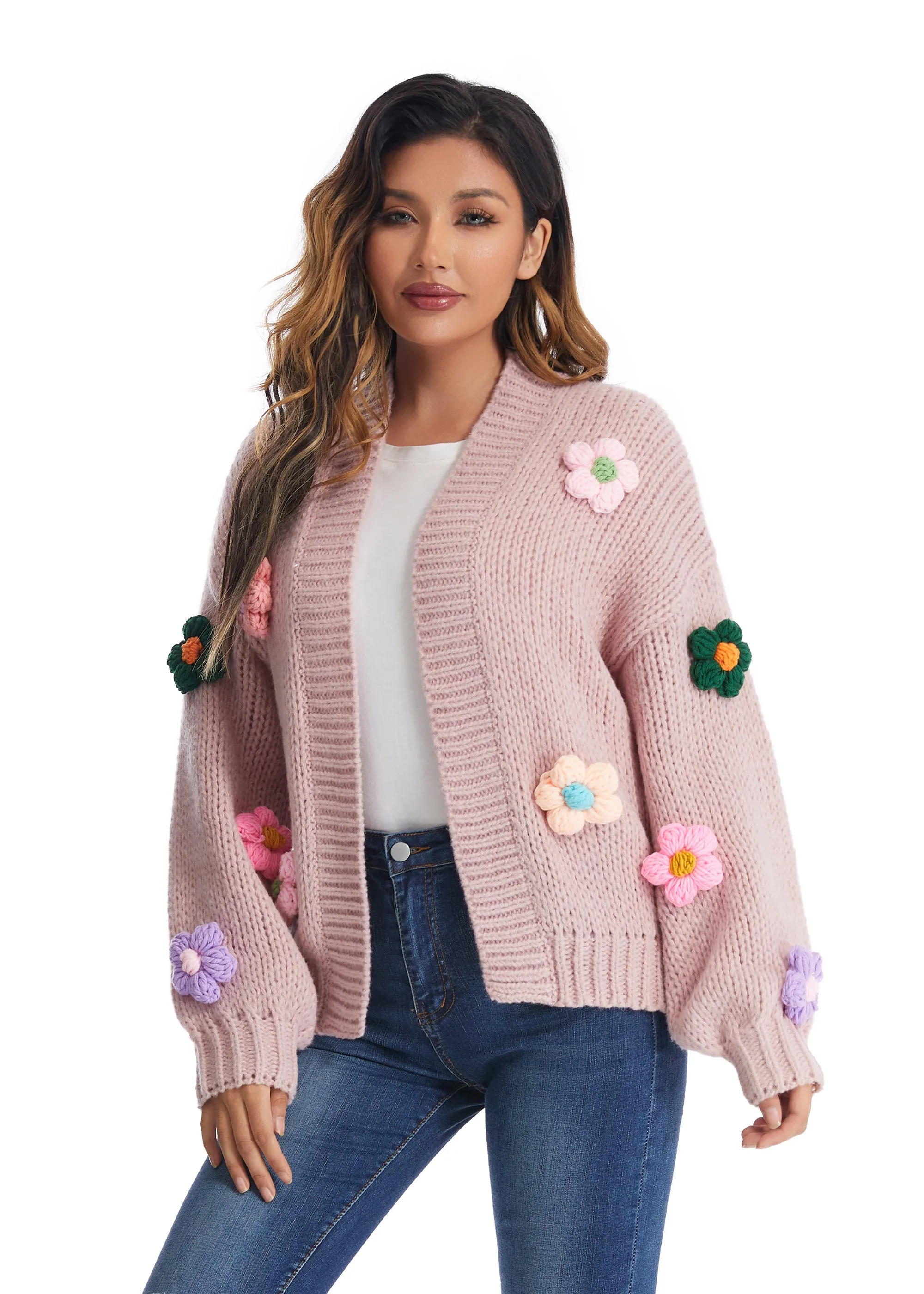 Roffe 3D Floral Knit Cardigan