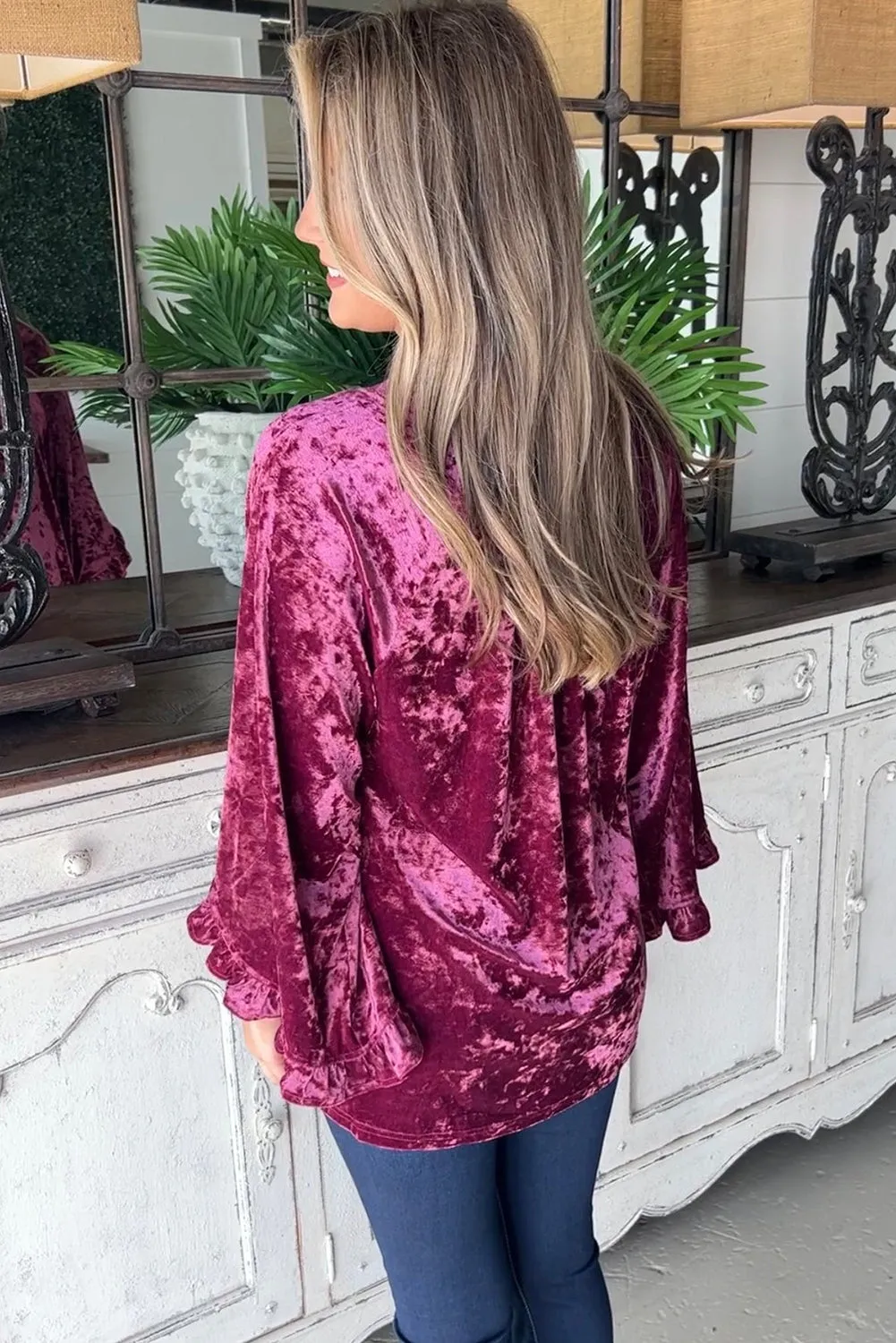 Ruby Frill Wide Sleeve Loose Velvet Top