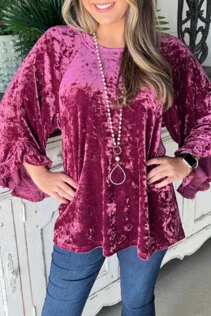 Ruby Frill Wide Sleeve Loose Velvet Top