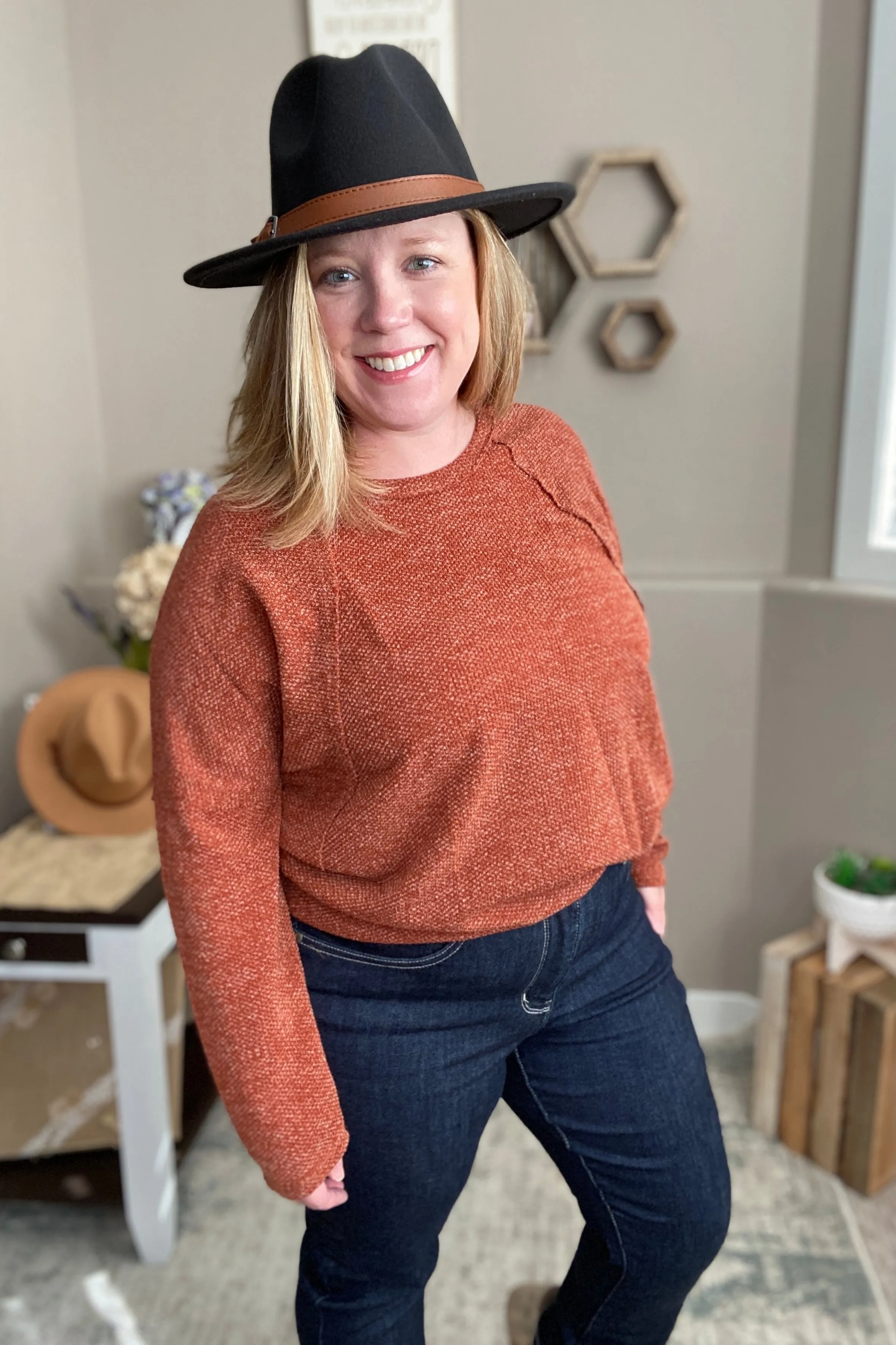 Rust Long Sleeve Knit Sweater