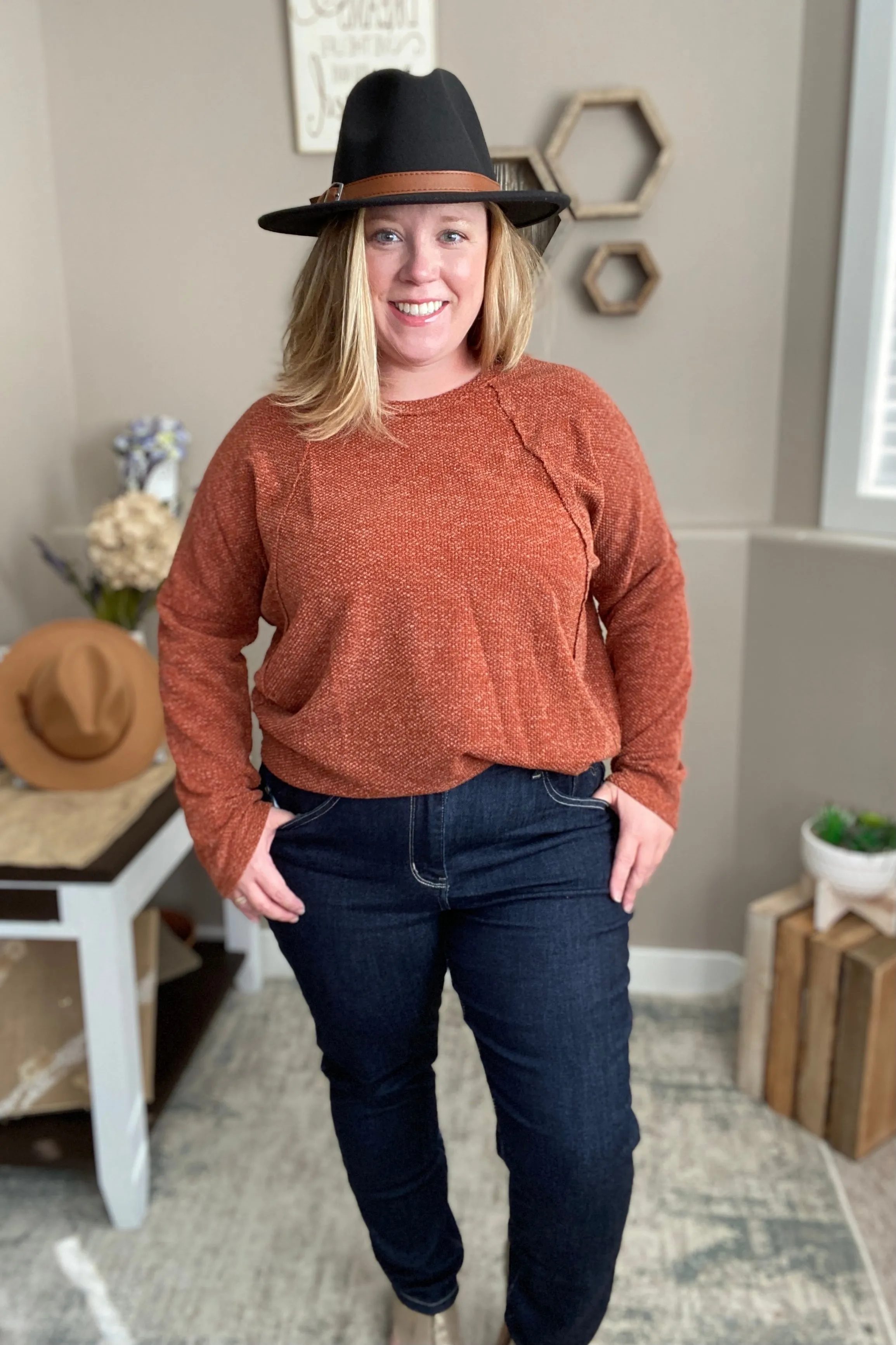 Rust Long Sleeve Knit Sweater