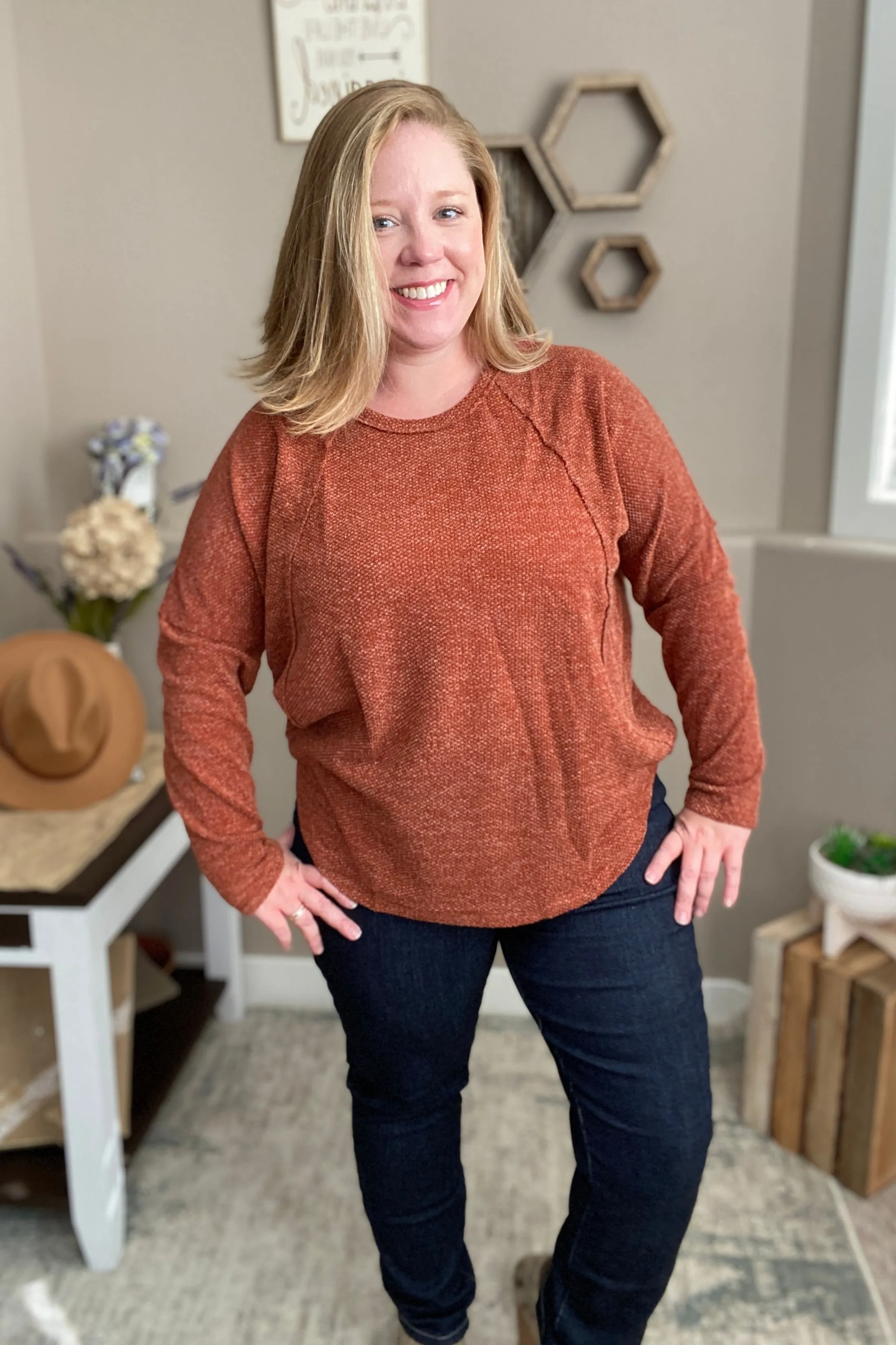 Rust Long Sleeve Knit Sweater