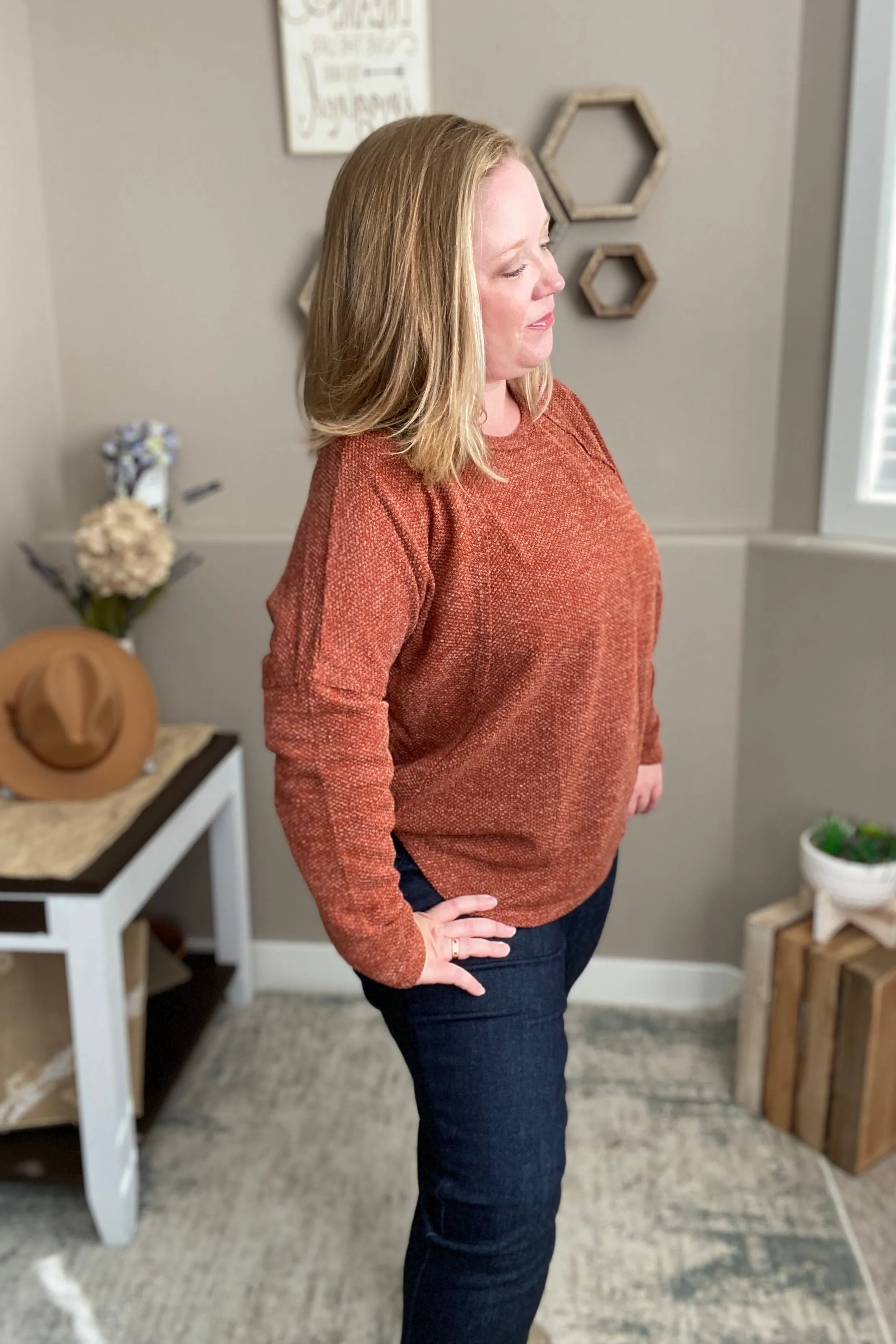 Rust Long Sleeve Knit Sweater