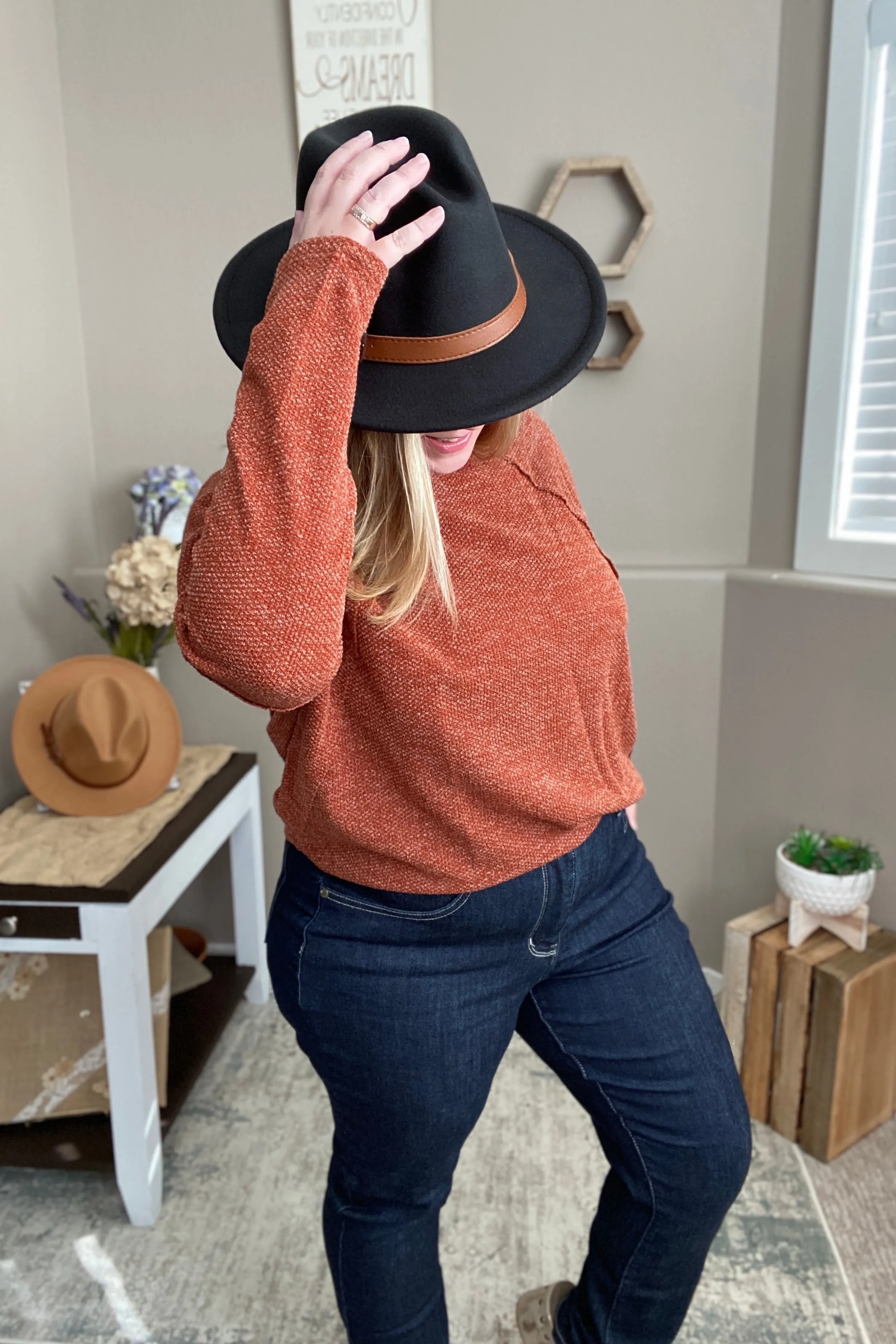 Rust Long Sleeve Knit Sweater