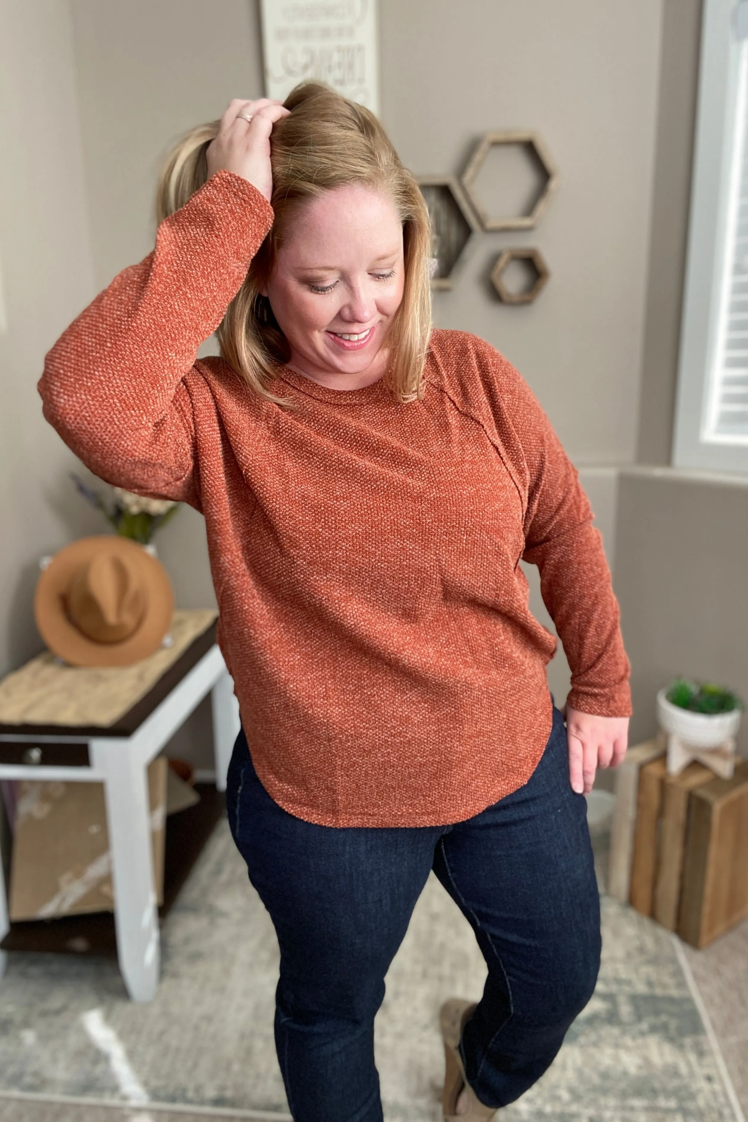 Rust Long Sleeve Knit Sweater