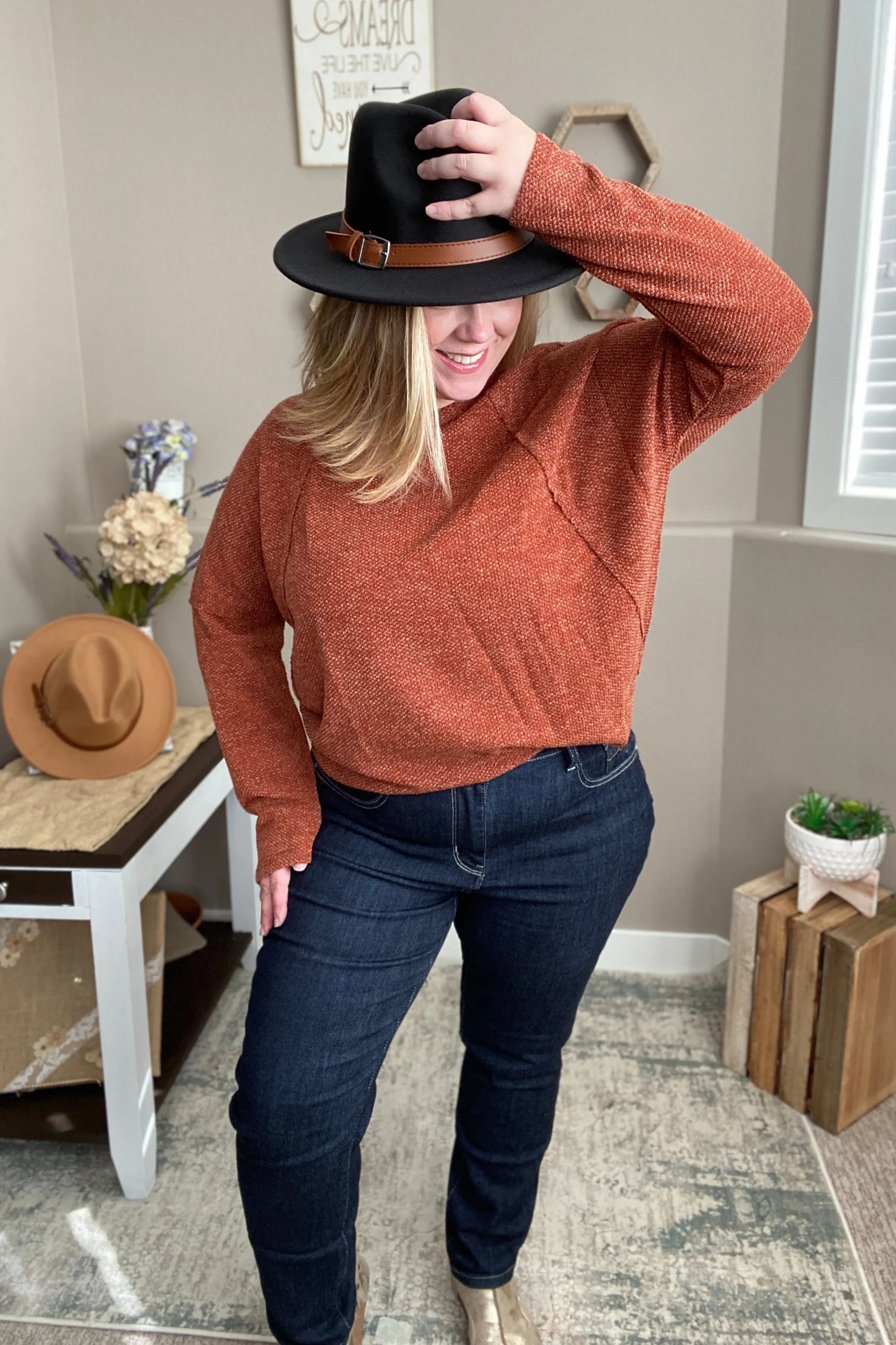 Rust Long Sleeve Knit Sweater