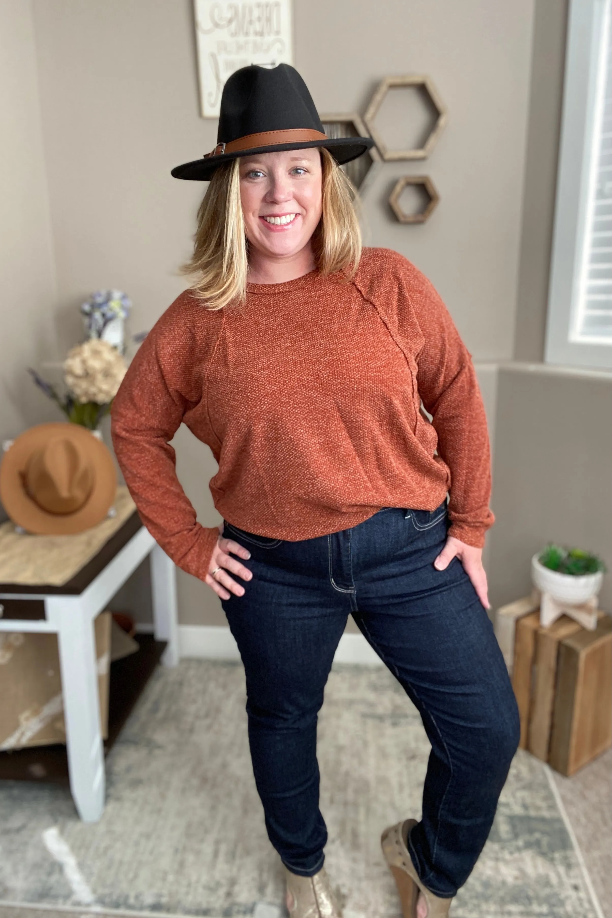 Rust Long Sleeve Knit Sweater