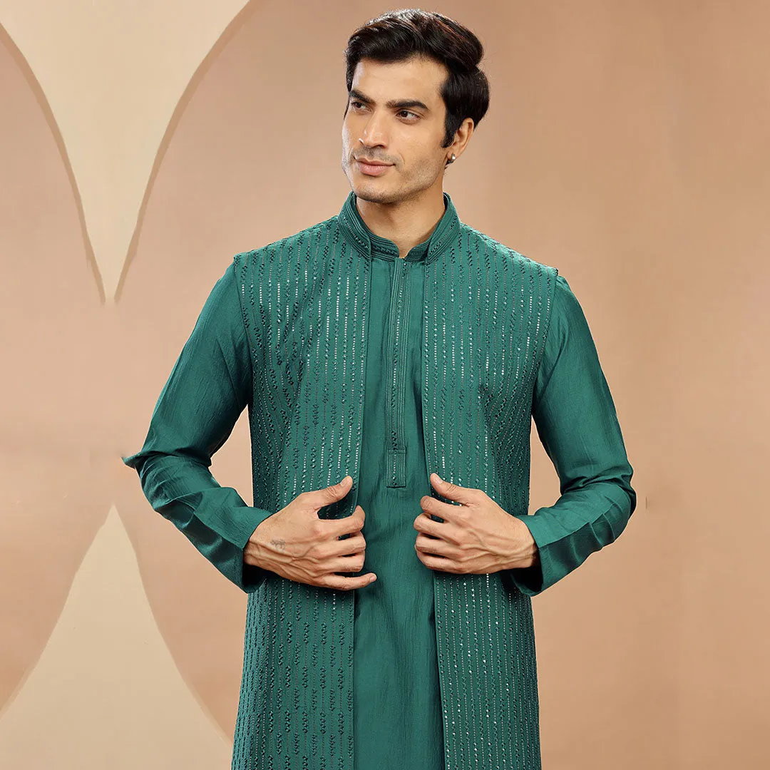 Shamrock Green 3 Piece Traditional Kurta Set for Men