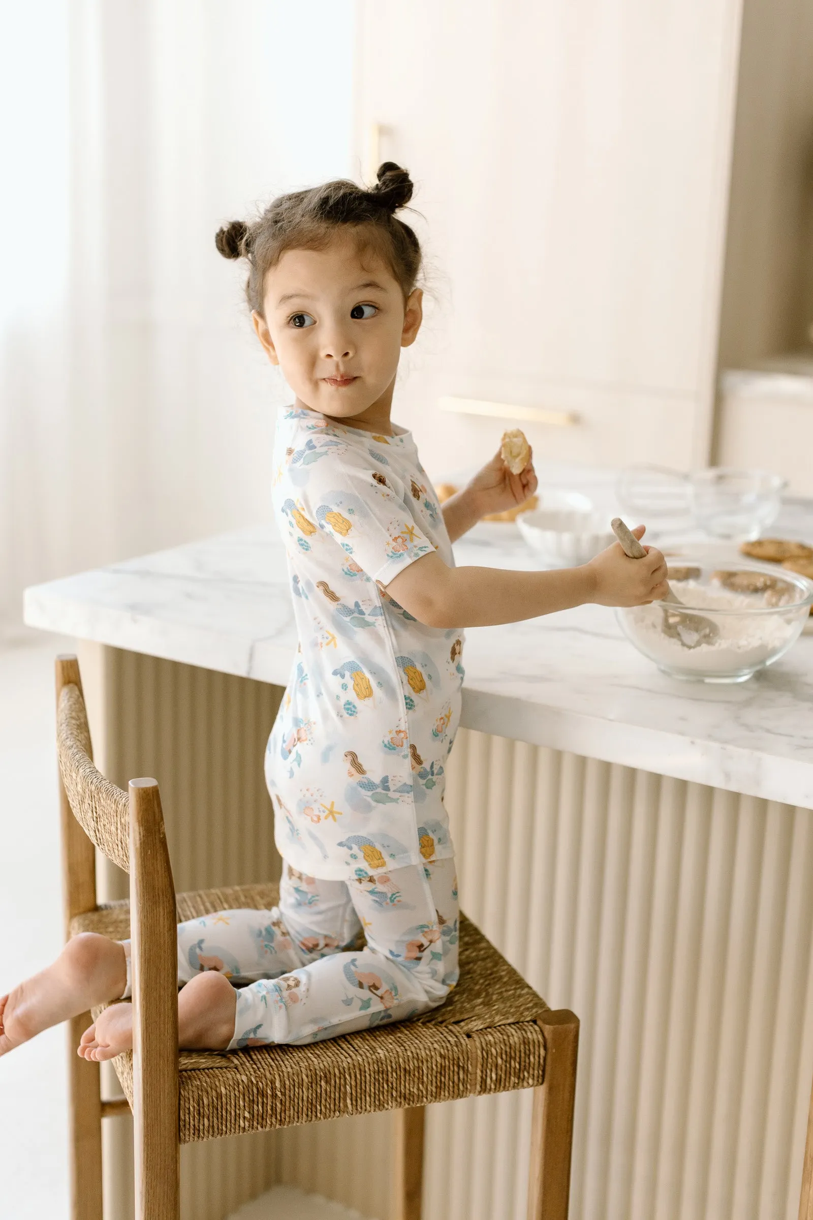 Short Sleeve Long Pants Pajama Set - Mermaids
