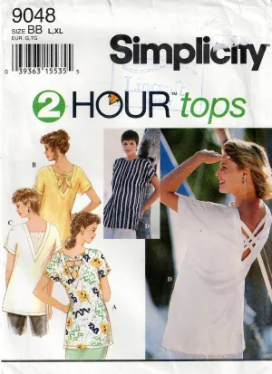 Simplicity 9048 Womens 2 Hour Pullover Tops with Back Detail 1990s Vintage Sewing Pattern Size L, XL UNCUT Factory Folded