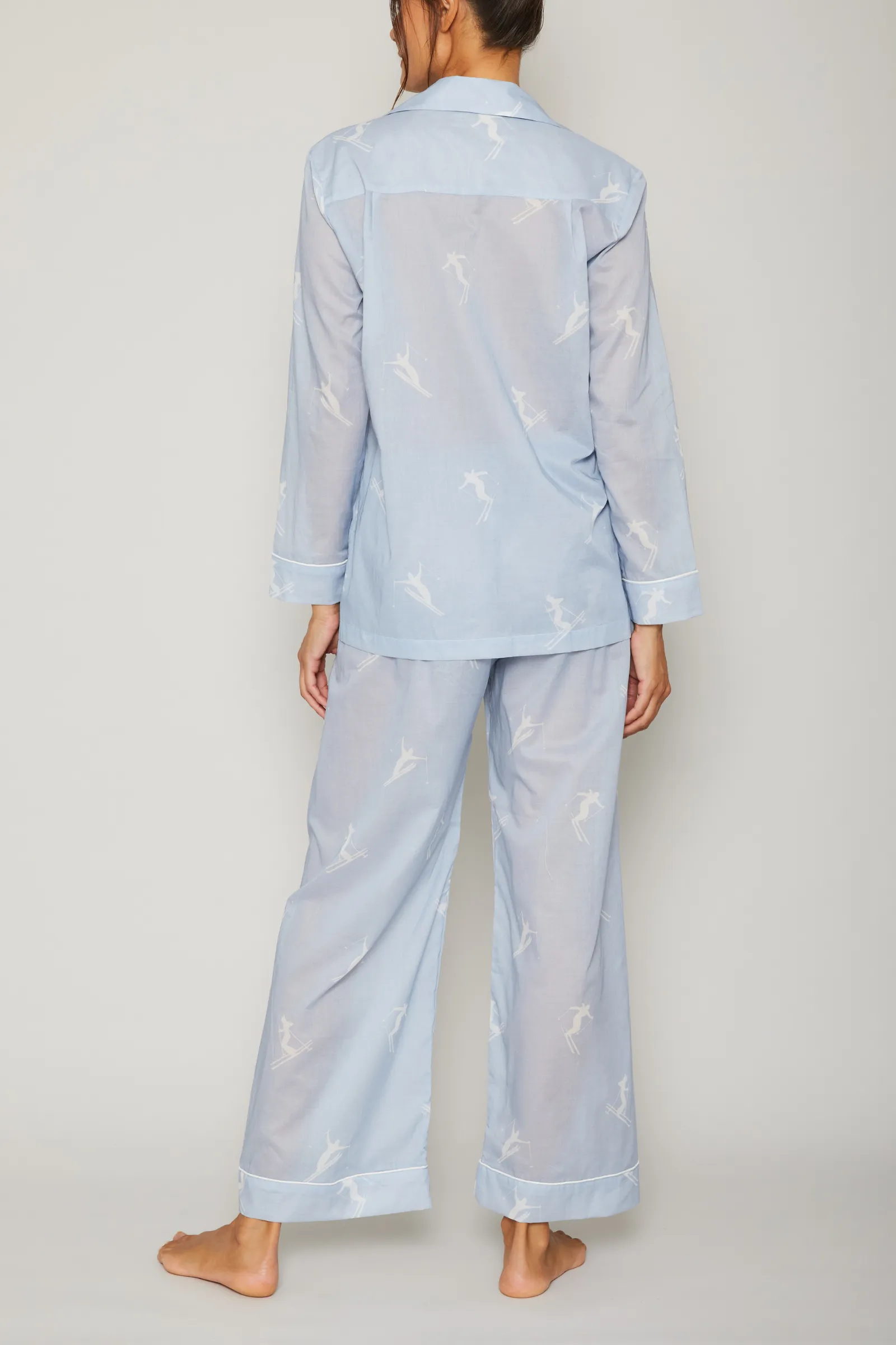 Ski Shapes Pajama Set Piped in Cream
