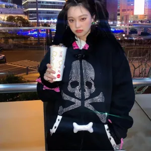 Skull loose fleece hoodie   KF70324