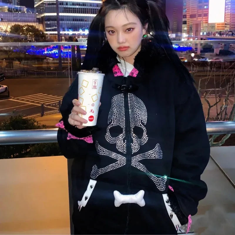 Skull loose fleece hoodie   KF70324