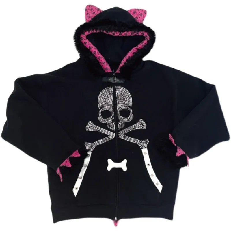Skull loose fleece hoodie   KF70324