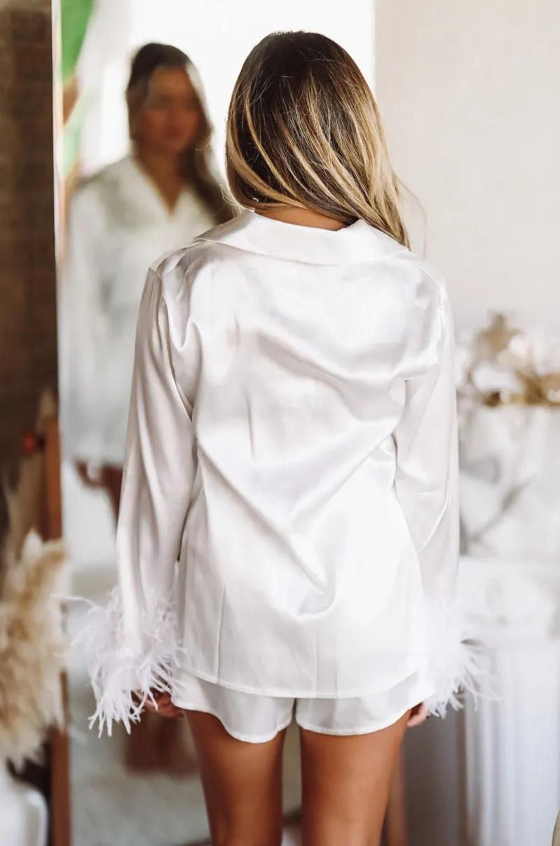 Slumber Party Feather Pajamas Short Set - White
