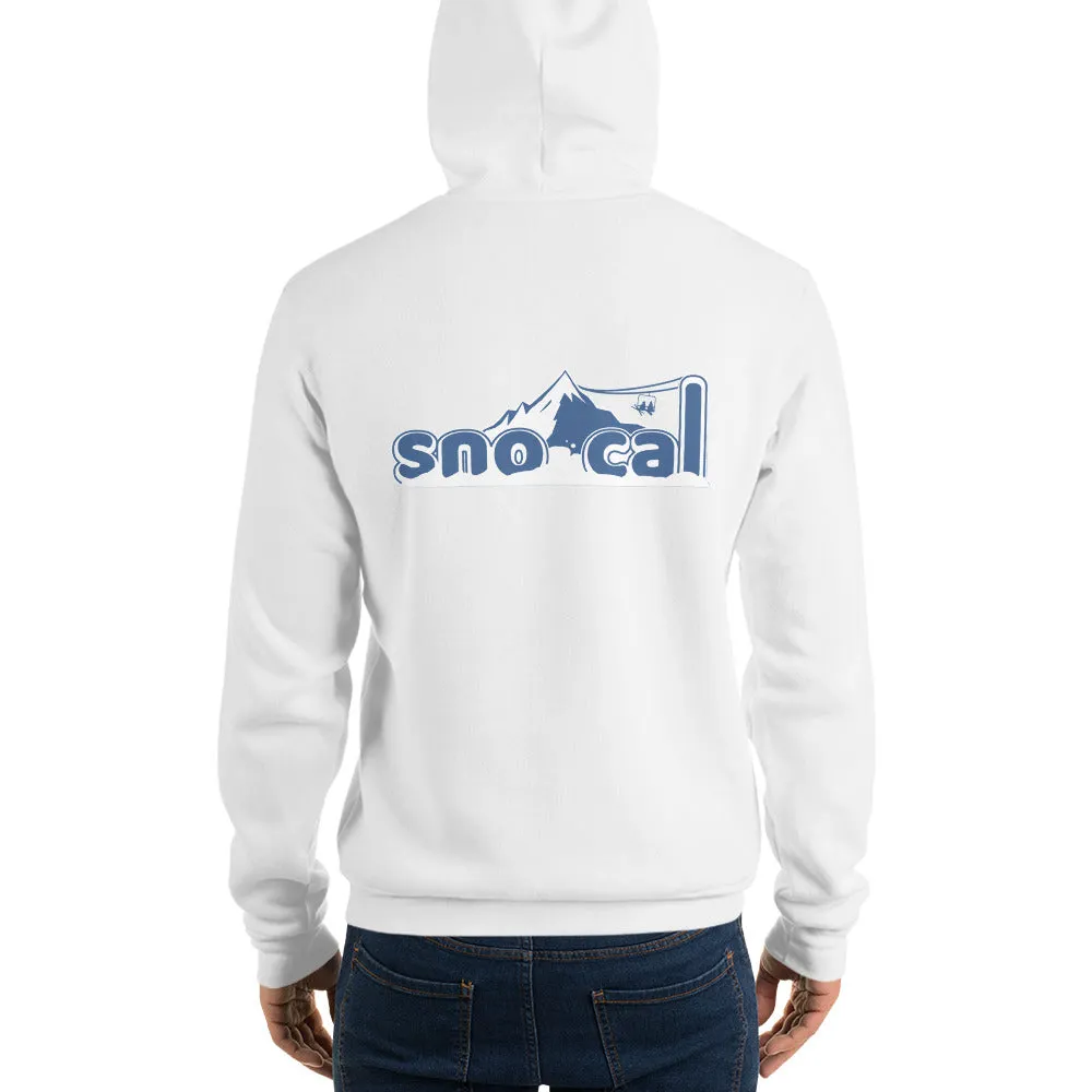 Sno Cal™ White Unisex hoodie with blue lettering logo