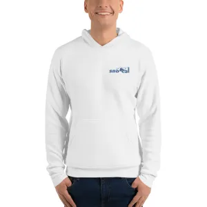 Sno Cal™ White Unisex hoodie with blue lettering logo