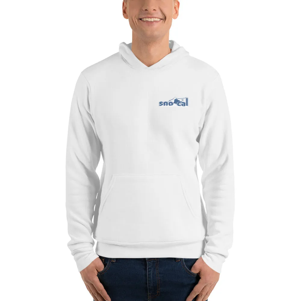 Sno Cal™ White Unisex hoodie with blue lettering logo