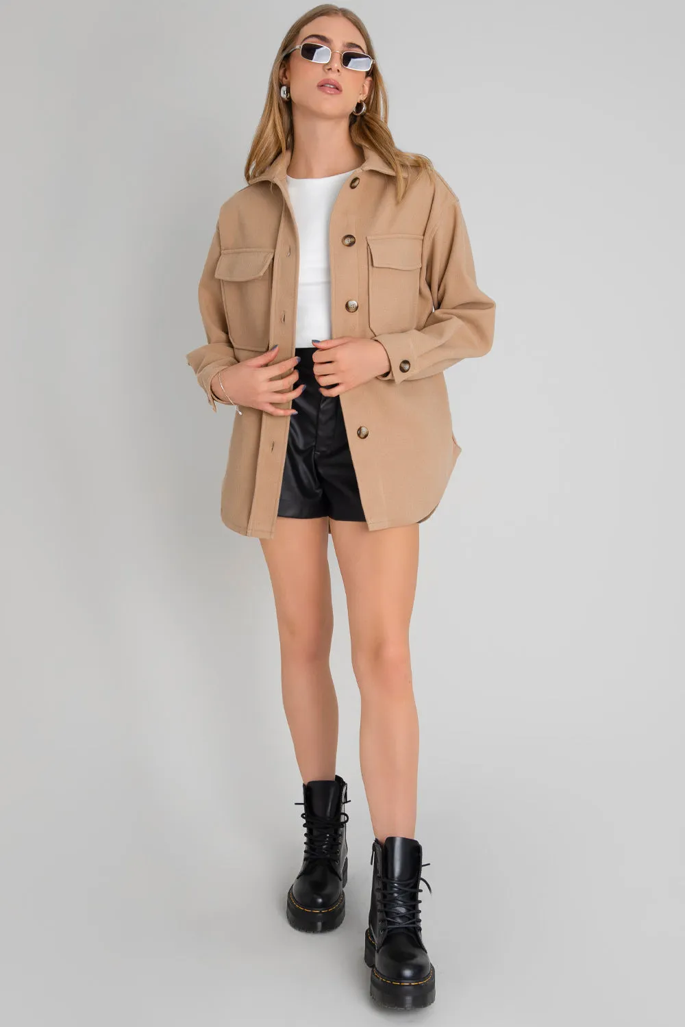 Sobrecamisa de fit oversized bolsillos manga larga