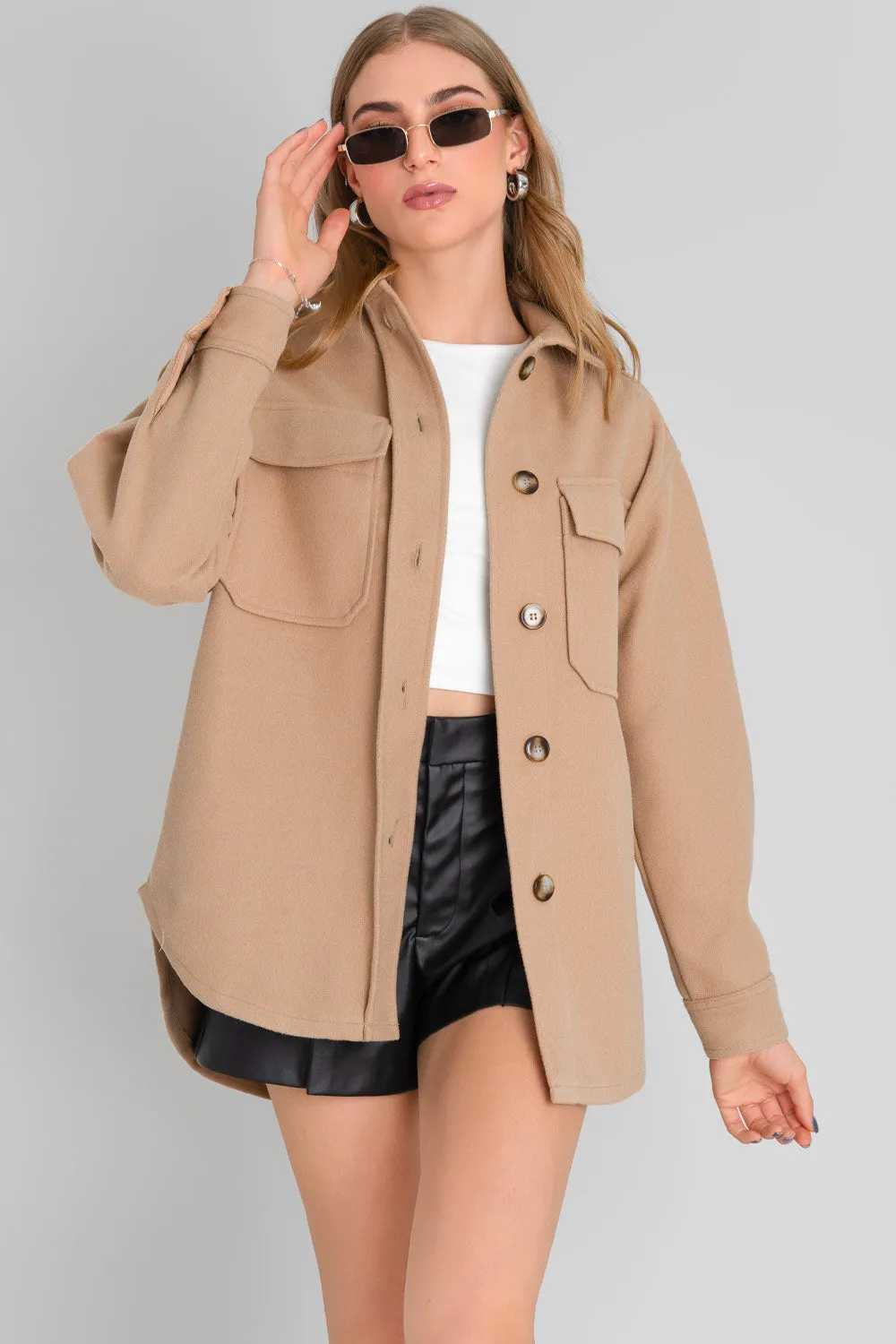 Sobrecamisa de fit oversized bolsillos manga larga