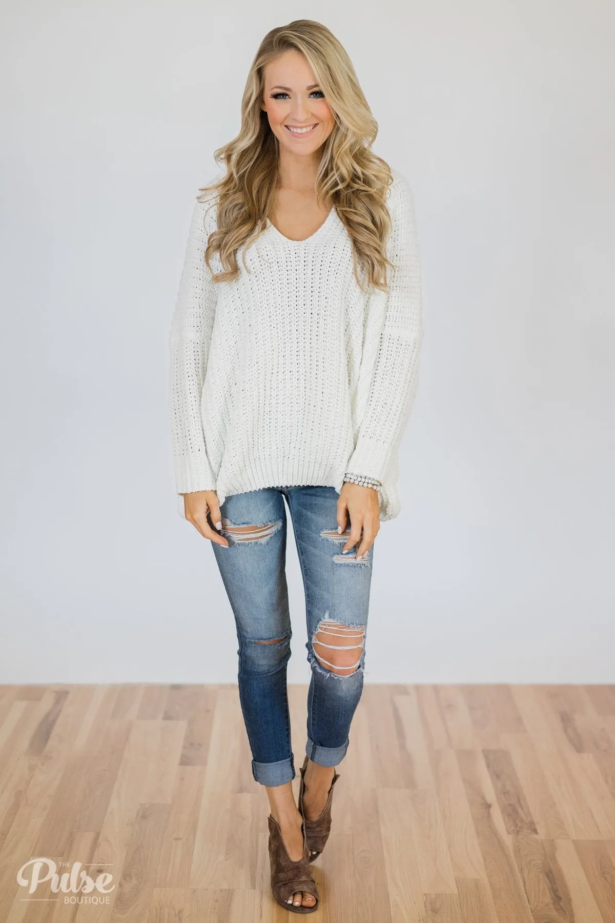 Softly Knitted Chunky Sweater- White