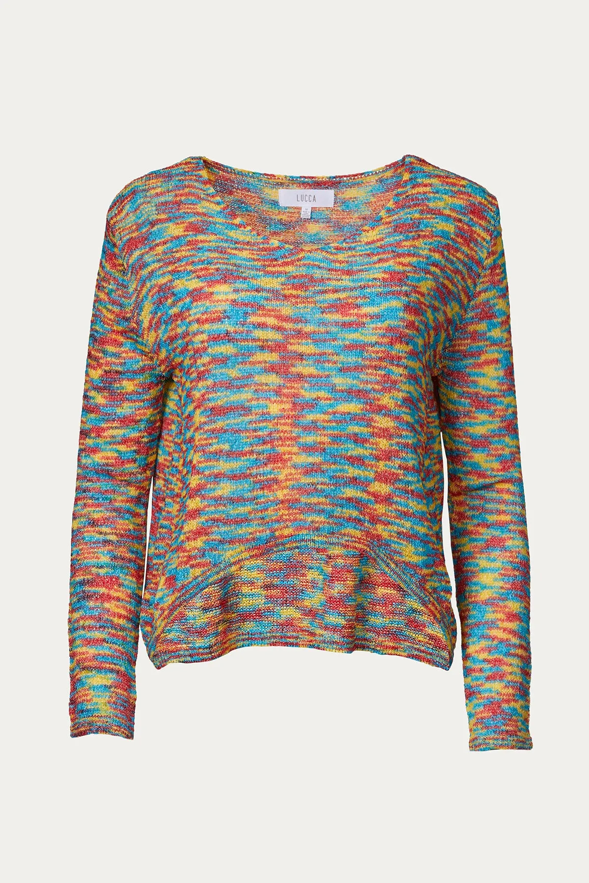 SPACE-DYED INTARSIA-KNIT SWEATER