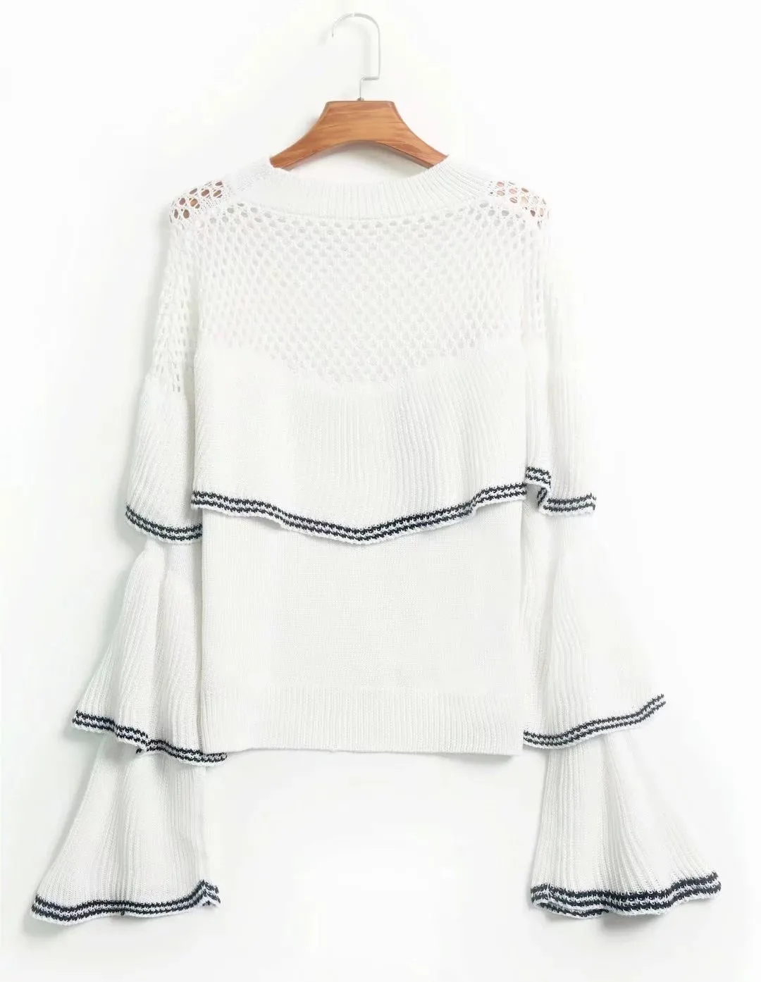 Splicing Hollow-out Flared Sleeve Knit Sweater
