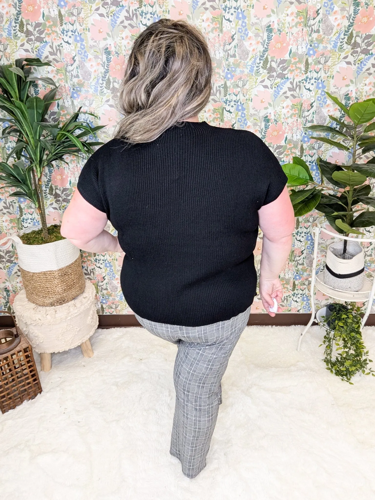 Stacie Cap Sleeve Sweater w/Chest Pocket in Black
