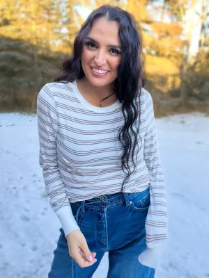 Stacy Top- White Taupe Stripe