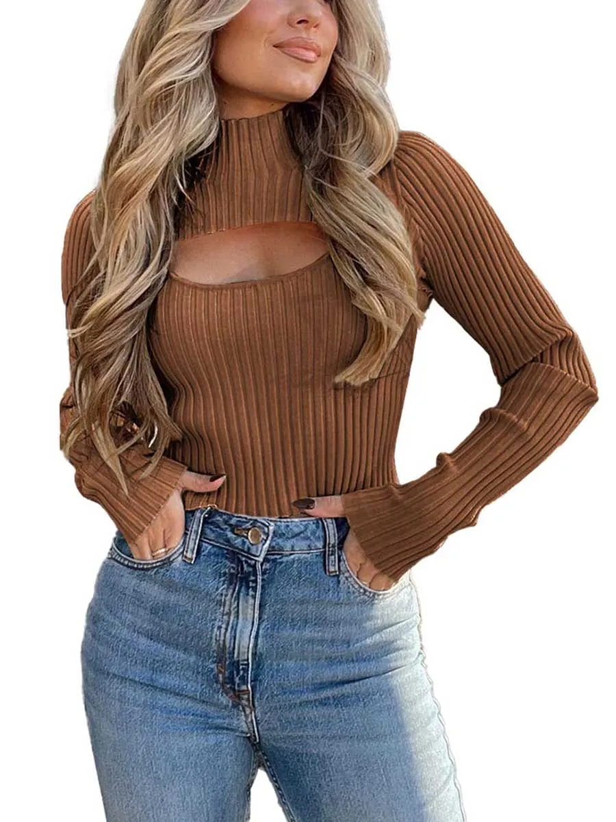 Stunncal Sexy High Neck Loose Cutout Sweater