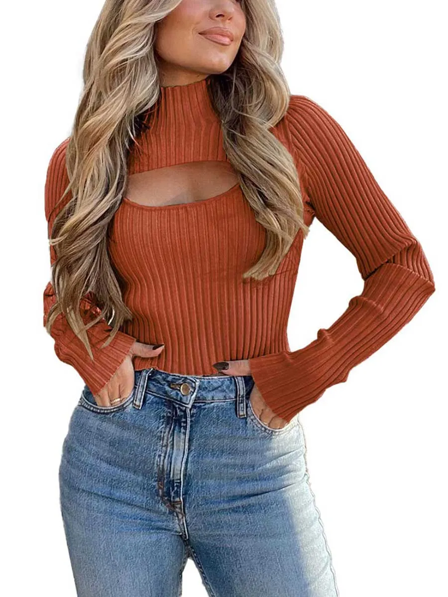 Stunncal Sexy High Neck Loose Cutout Sweater