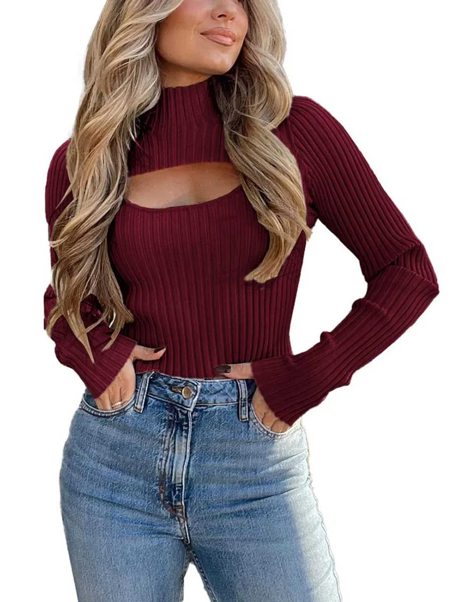 Stunncal Sexy High Neck Loose Cutout Sweater