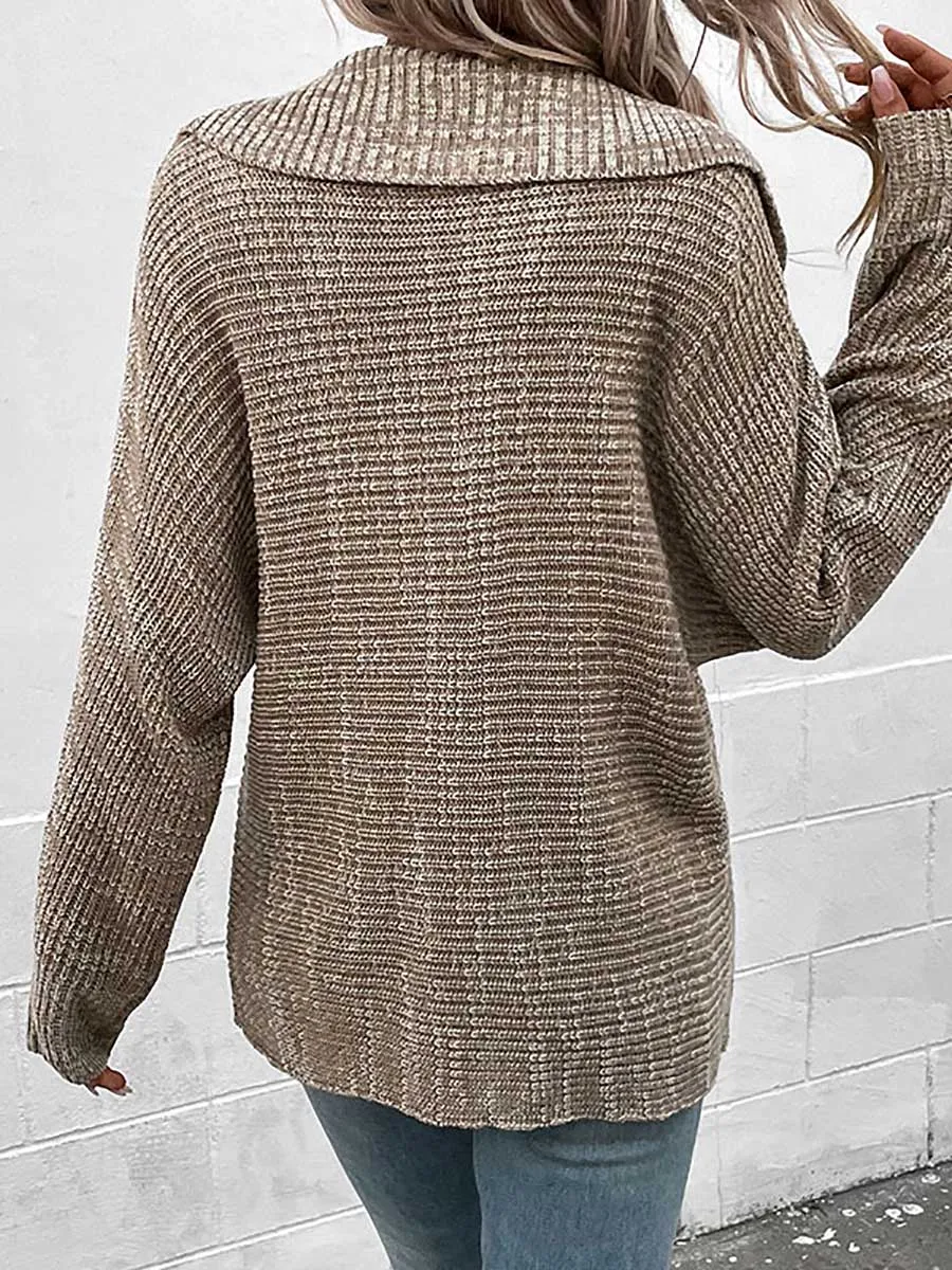 Stunncal Solid Color Long Sleeve Lapel Sweater