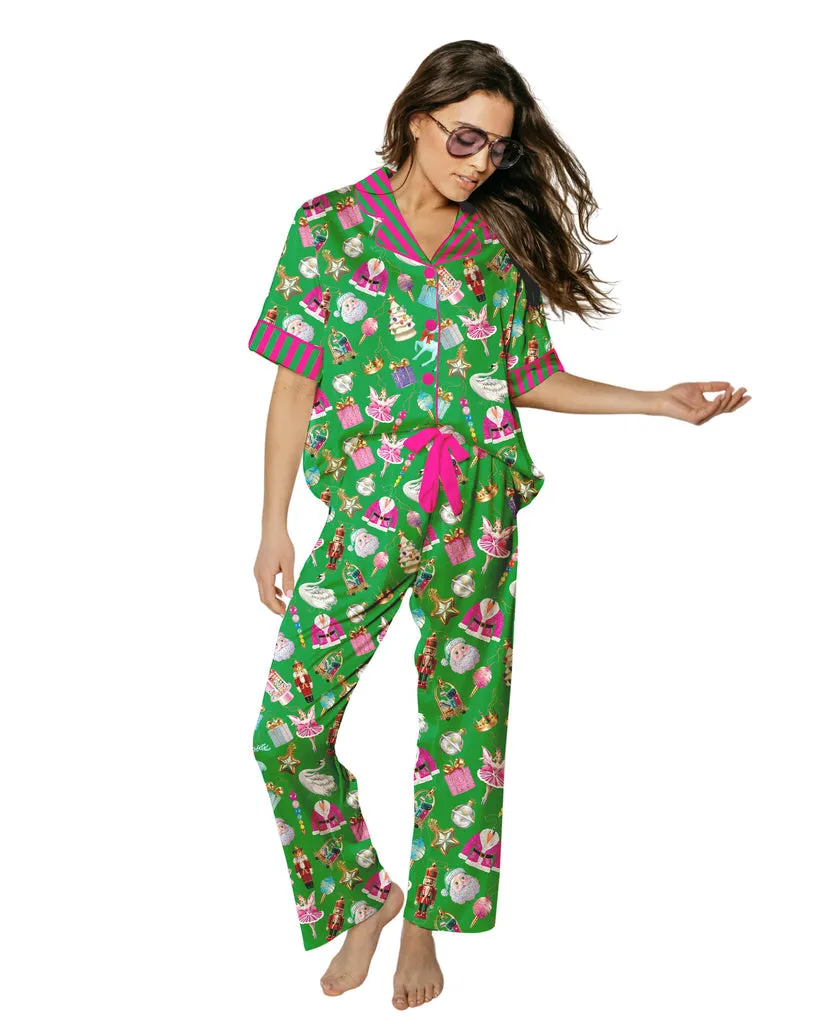 Sunshine Society Women's Holiday Baubles 3/4 Sleeve w/ Pants Set)