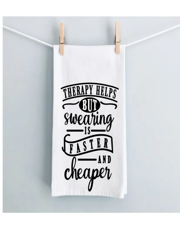swearing is easier than therapy - humorous kitchen bar towel LG