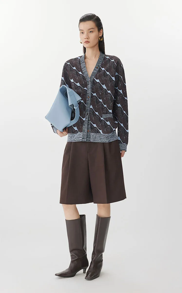 Sweater / JNBY Geometric Pattern Midi Knit Cardigan