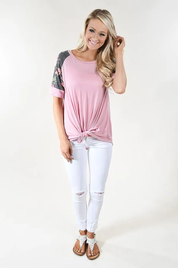 Sweet Pea Charcoal Floral Sleeve Top ~ Mauve